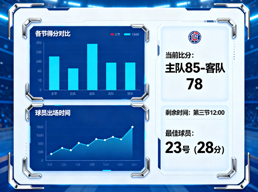 体育数据分析界面展示比赛统计图表与实时数据面板